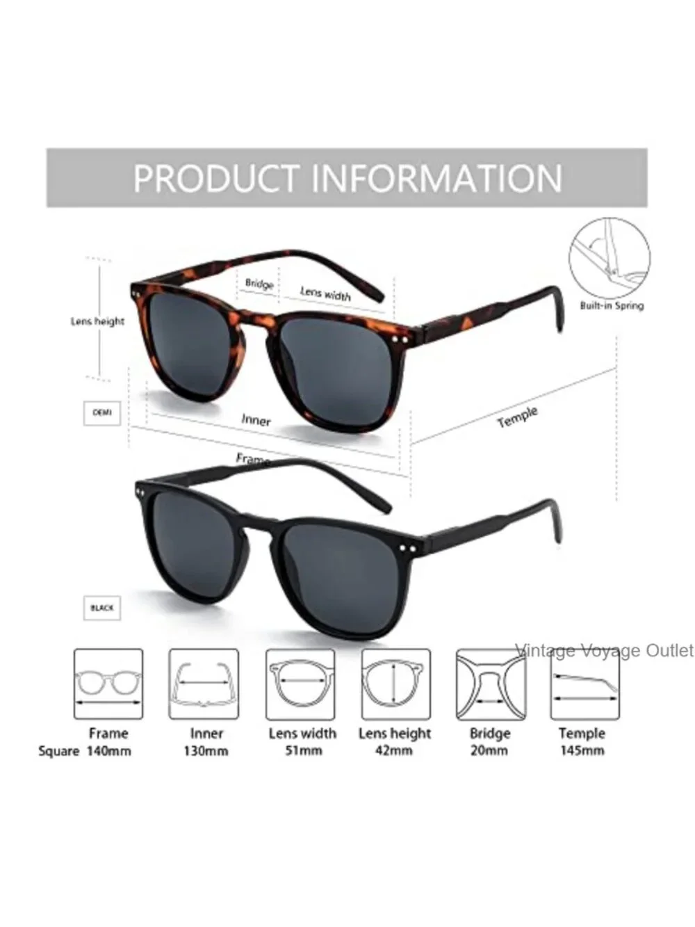 Polarized Sunglasses 2 Pack Retro Round Square UV Protection Spring Hinge
